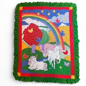 Adorable Vintage 70s/80s Unicorns and Rainbow Quilt